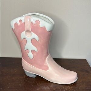 Pink and White Ceramic Boot Vase